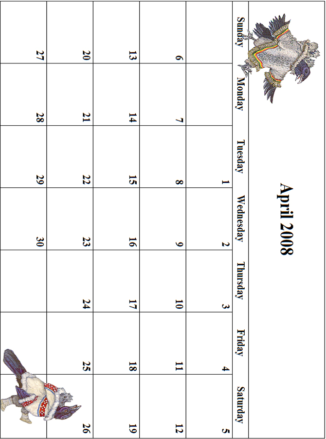 2008 April Calendar Grid