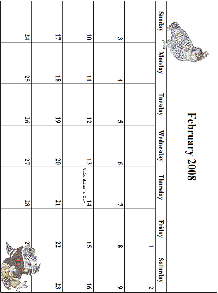 2008 February Calendar Grid