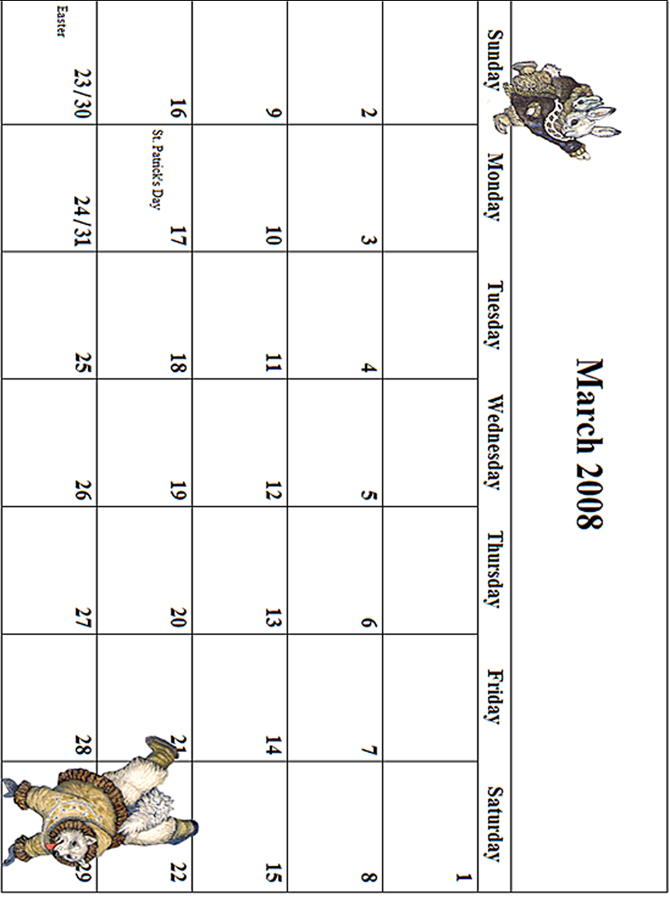 2008 March Calendar Grid