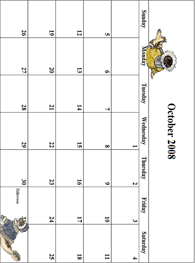 2008 October Calendar Grid