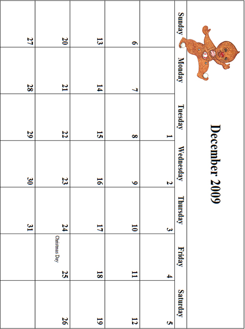 2009 December Calendar Grid