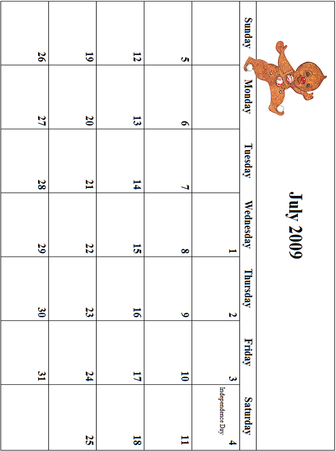 2009 July Calendar Grid