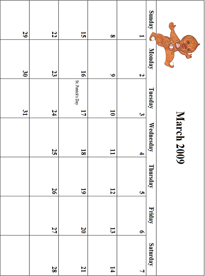 2009 March Calendar Grid