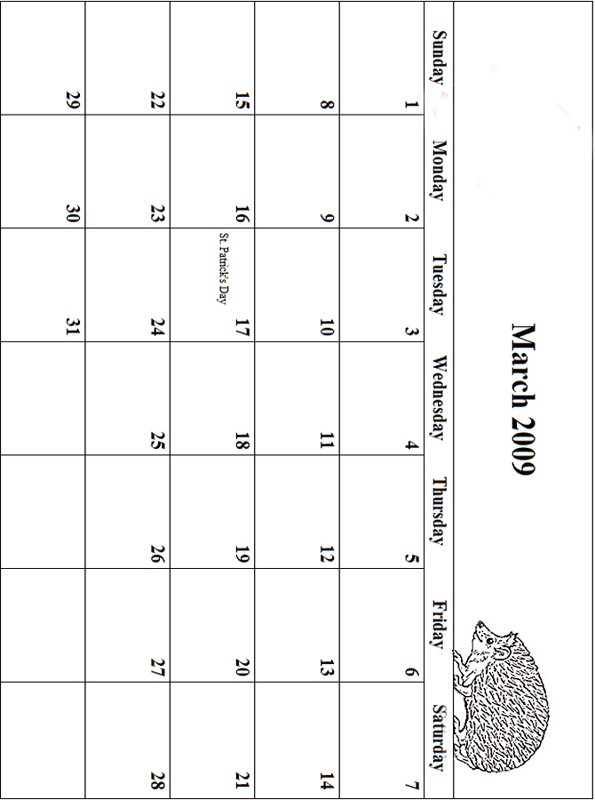 2009 March Calendar Grid