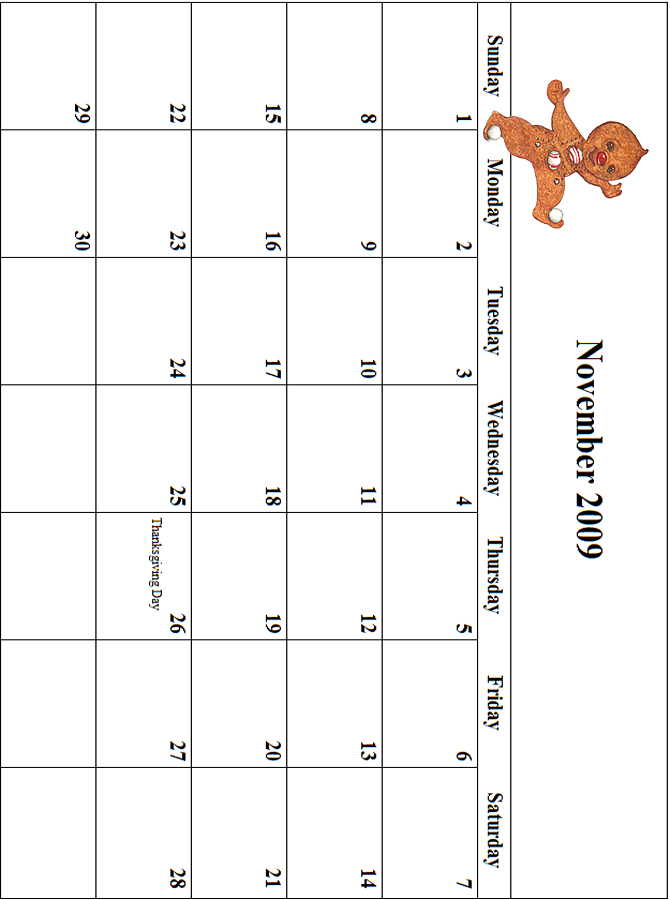 2009 November Calendar Grid