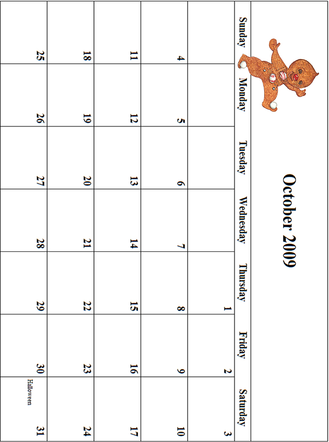 2009 October Calendar Grid