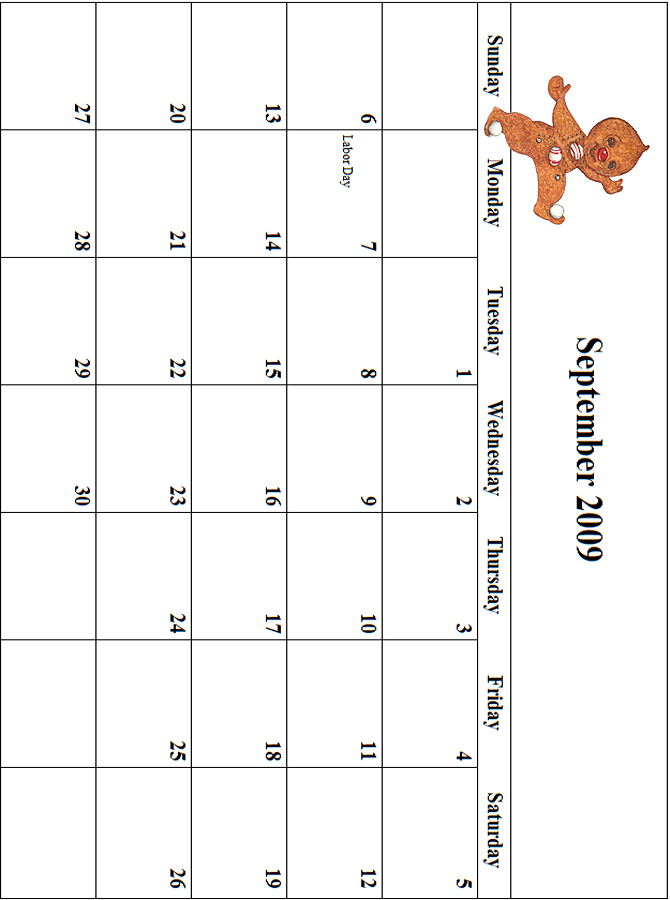 2009 September Calendar Grid