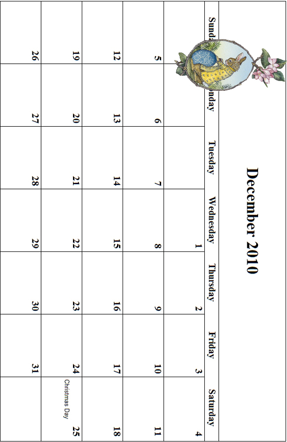 2010 December Calendar Grid