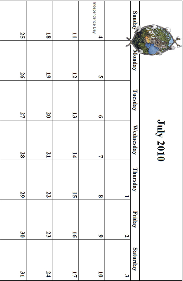 2010 July Calendar Grid