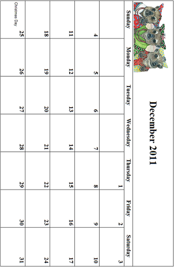 2011 December Calendar Grid