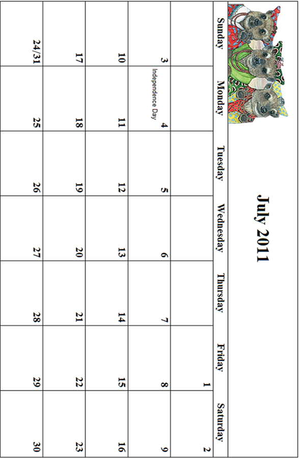 2011 July Calendar Grid