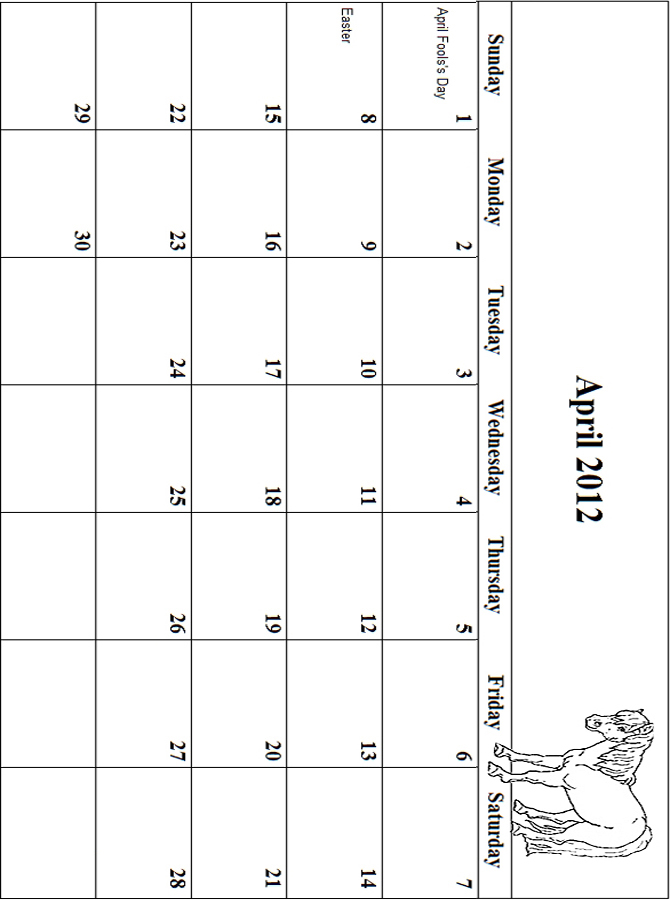 2012 Coloring Calendar Grid April