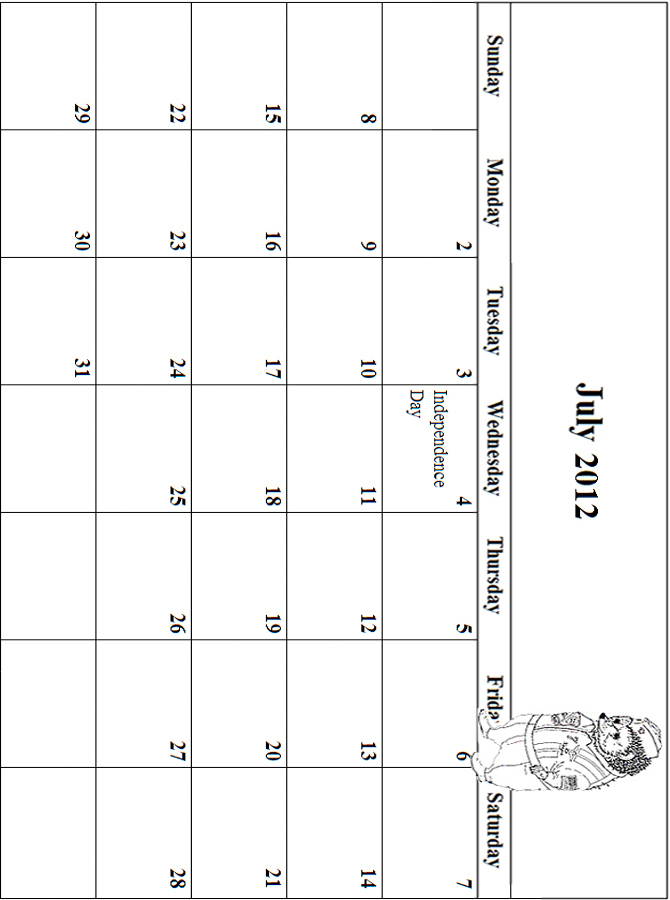 2012 Coloring Calendar Grid July