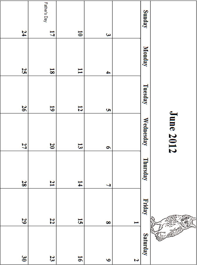 2012 Coloring Calendar Grid June