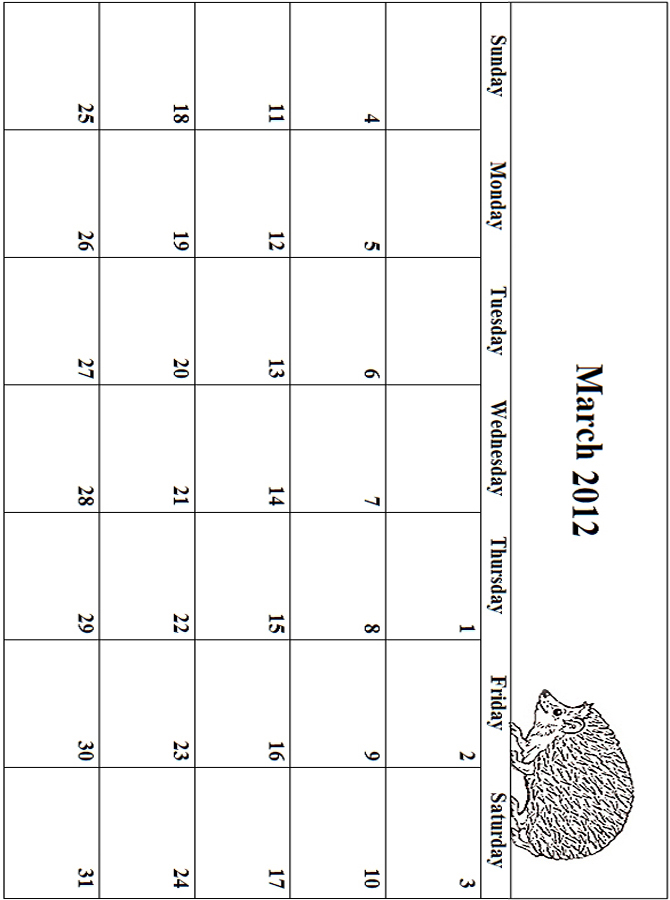 2012 Coloring Calendar Grid March