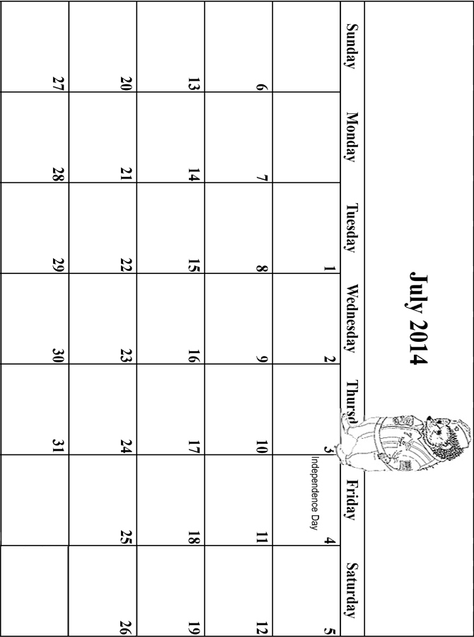 2014 Coloring Calendar Grid July