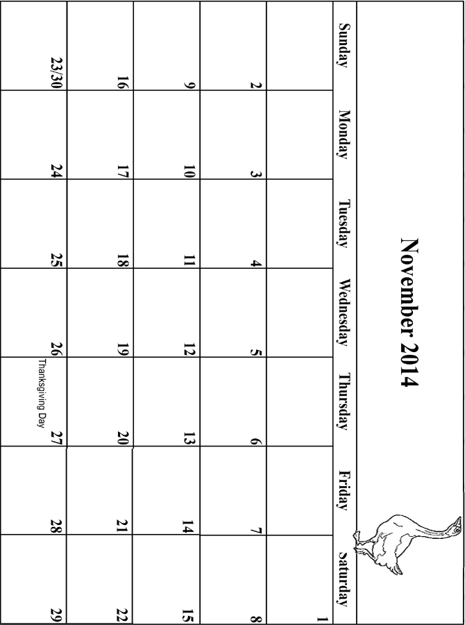 2014 Coloring Calendar Grid November