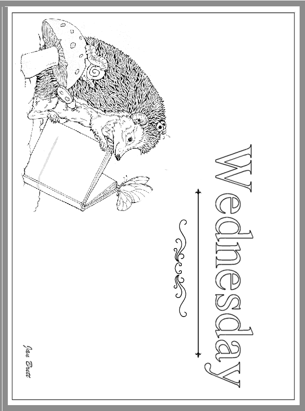 Days of the Week Hedgie Coloring Page Wednesday