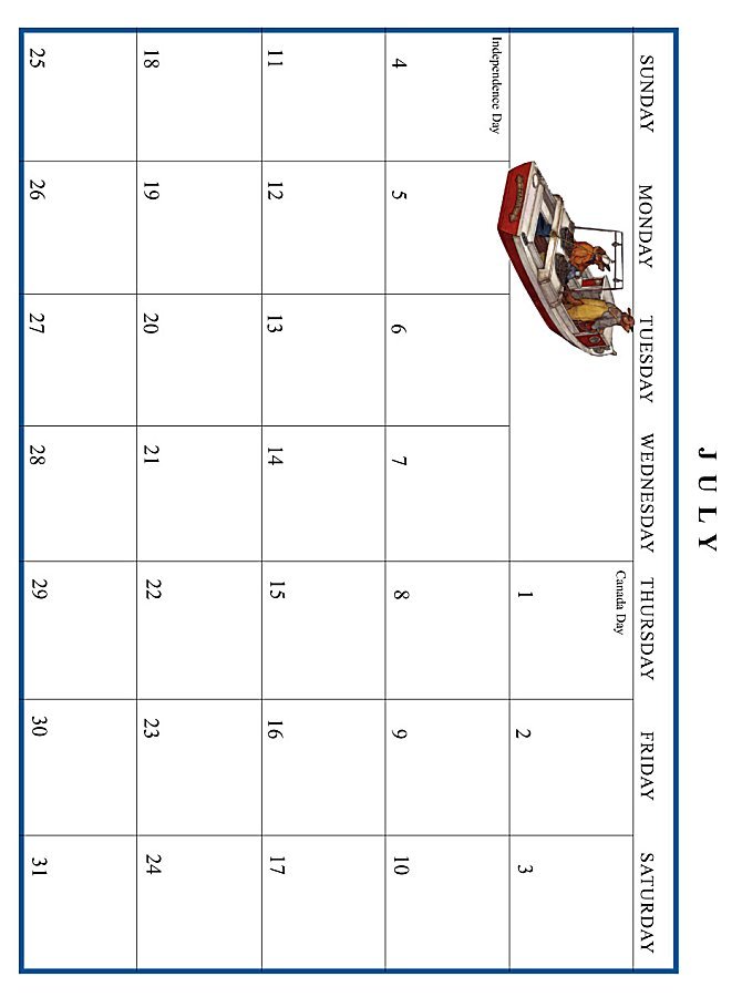 Jan Brett 1999 Calendar - July grid