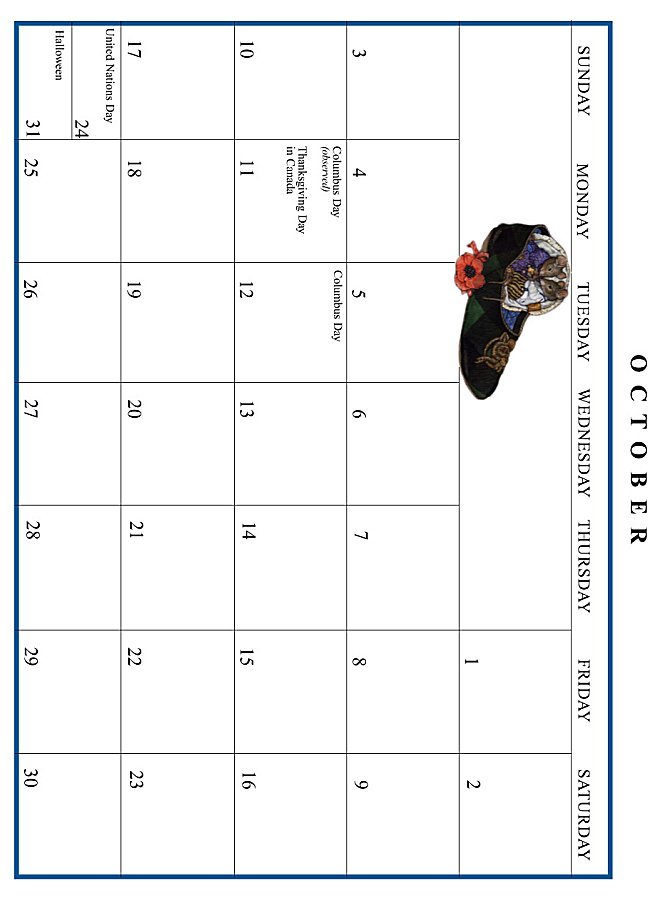 Jan Brett 1999 Calendar - October grid