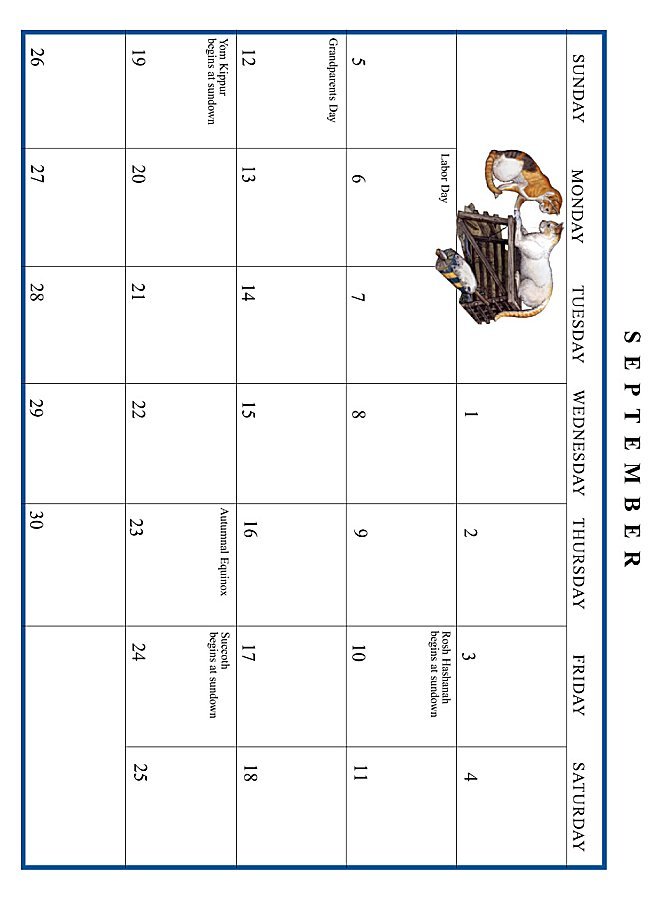 Jan Brett 1999 Calendar - September grid