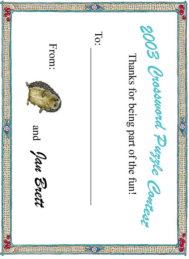 2003 On Noah's Ark Contest Thank You