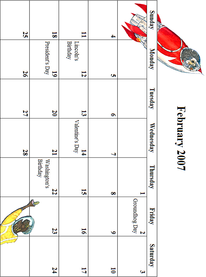 2007 February Calendar Grid