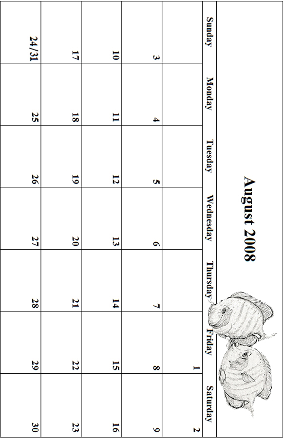 2008 Coloring Calendar Grid August