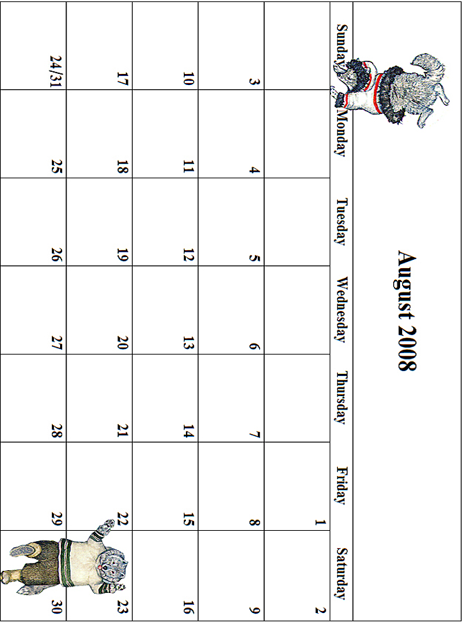 2008 August Calendar Grid