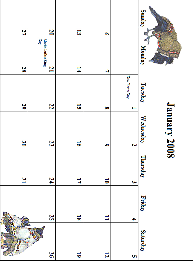 2008 January Calendar Grid
