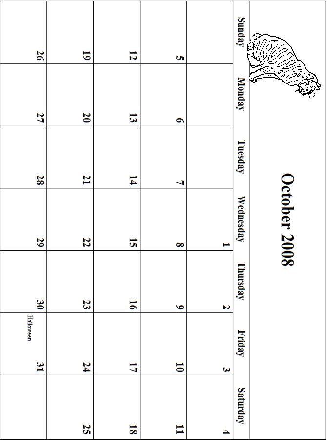 2008 Coloring Calendar Grid October