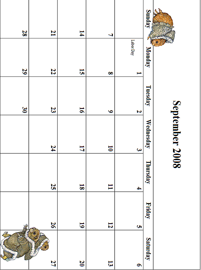 2008 September Calendar Grid