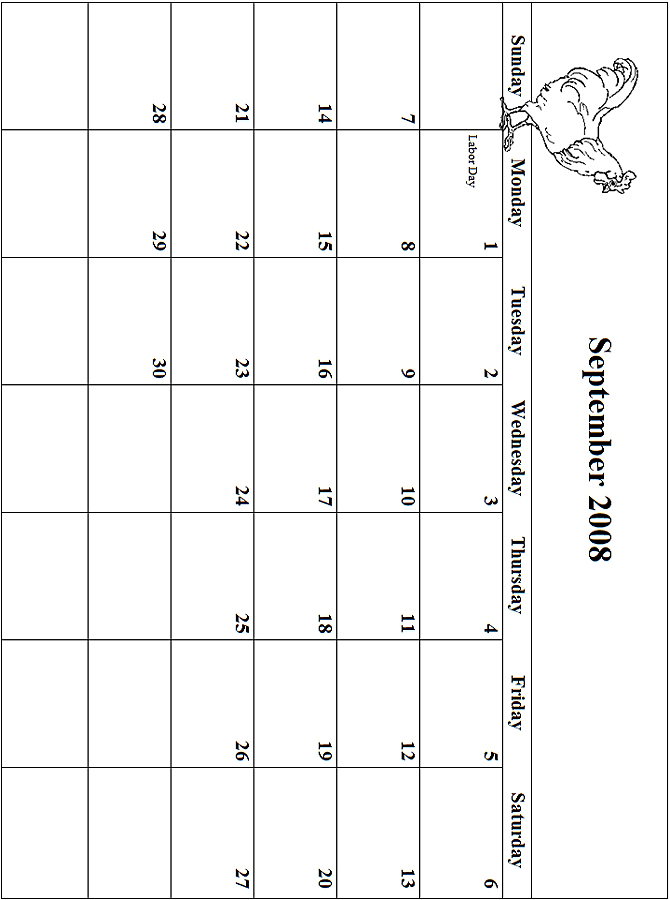 2008 Coloring Calendar Grid September