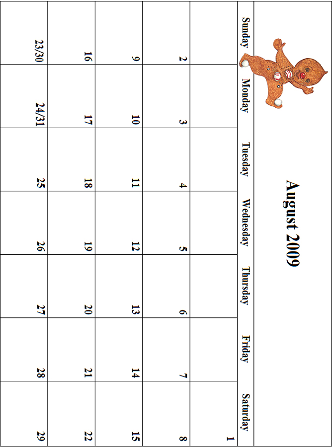 2009 August Calendar Grid