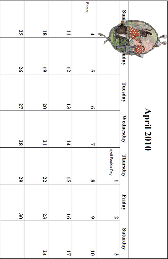 2010 April Calendar Grid