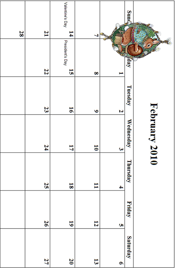 2010 February Calendar Grid
