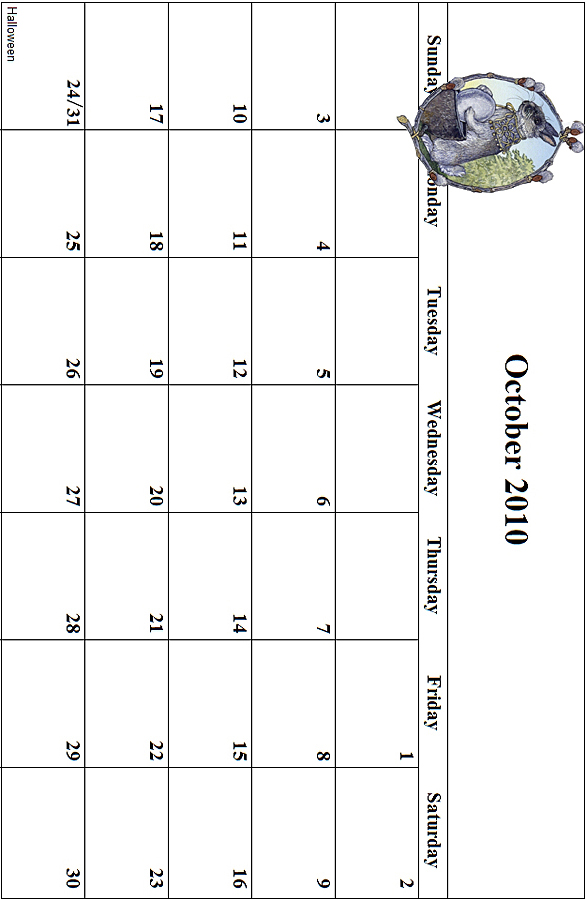 2010 October Calendar Grid
