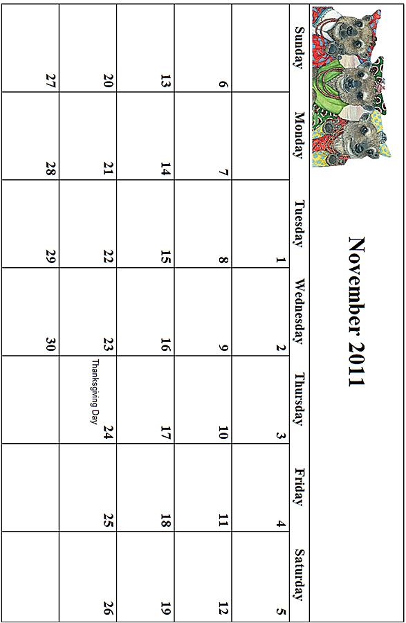 2011 November Calendar Grid