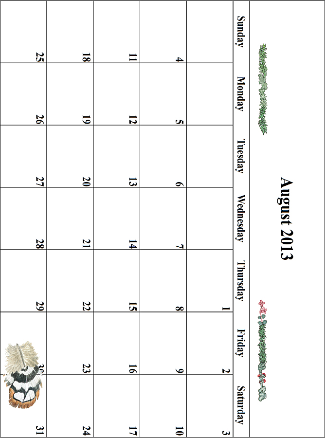 2013 August Calendar Grid