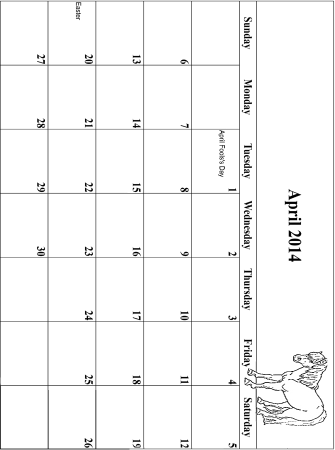 2014 Coloring Calendar Grid April