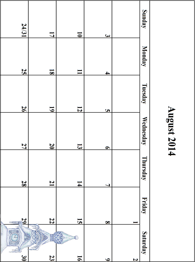 2014 August Calendar Grid