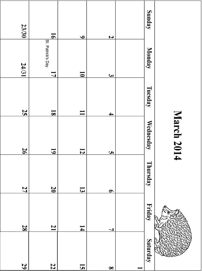 2014 Coloring Calendar Grid March