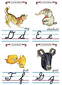 Flash Card Cursive Alphabet D to G