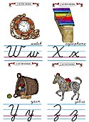 Flash Card Cursive Alphabet W to Z