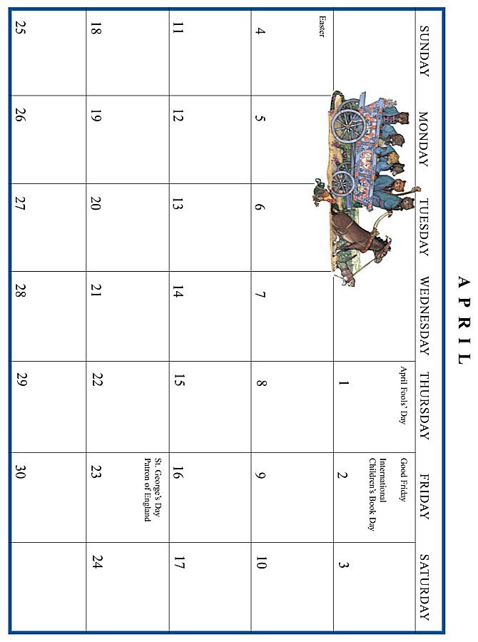 Jan Brett 1999 Calendar - April grid Jan Brett 1999 Calendar - April grid