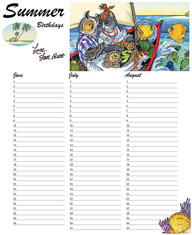 Birthday Calendar Summer