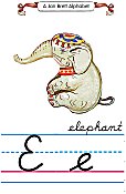 Cursive alphabet E elephant
