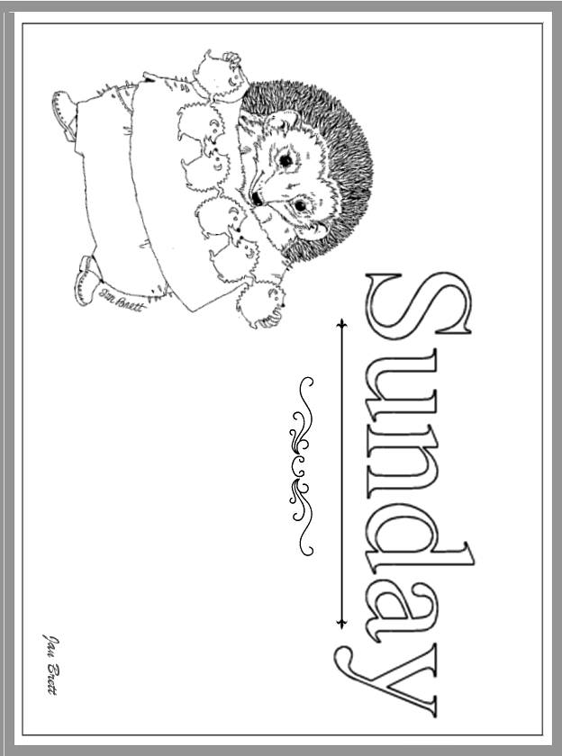 Days of the Week Hedgie Coloring Page Sunday