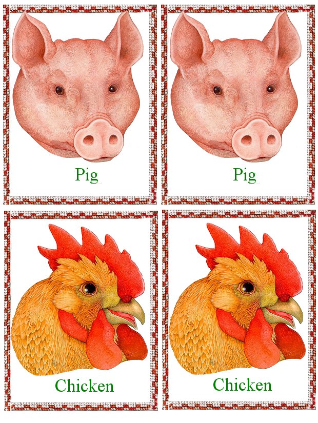 Matching Animals Game pig and chicken